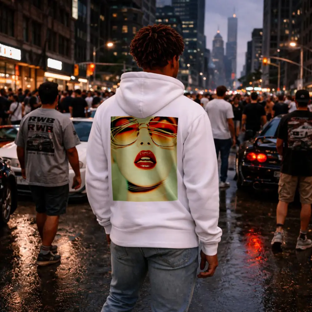 Woman Red Lips Sunglasses Fashion Portrait – Hoodies