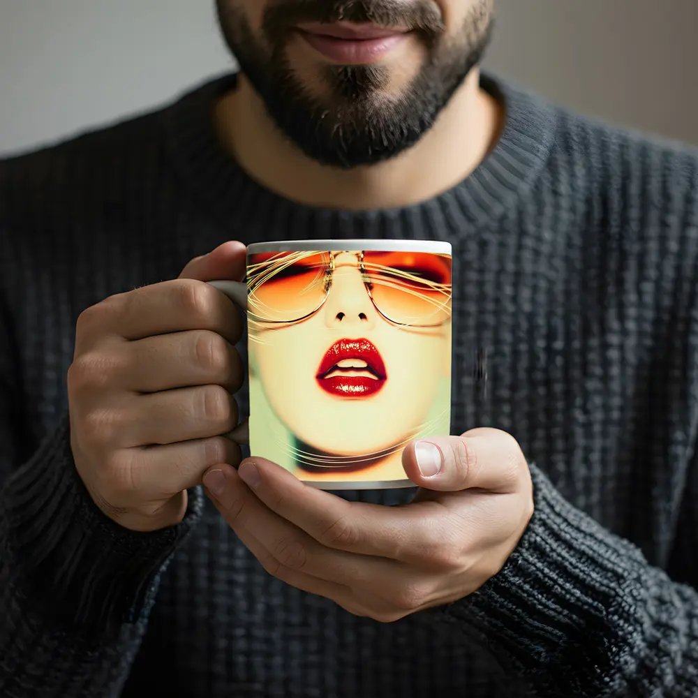 Woman Red Lips Sunglasses Fashion Portrait – Mugs