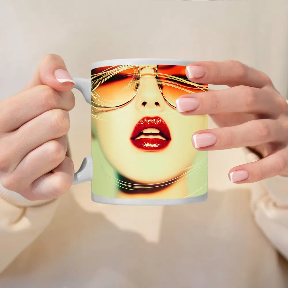 Woman Red Lips Sunglasses Fashion Portrait – Mugs