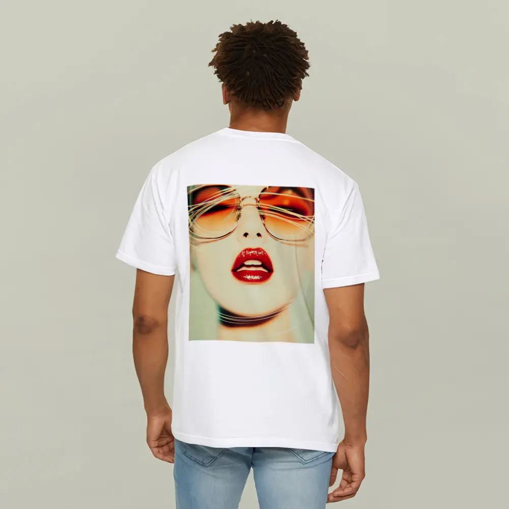 Woman Red Lips Sunglasses Fashion Portrait – T-Shirts