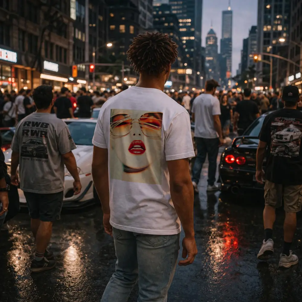 Woman Red Lips Sunglasses Fashion Portrait – T-Shirts