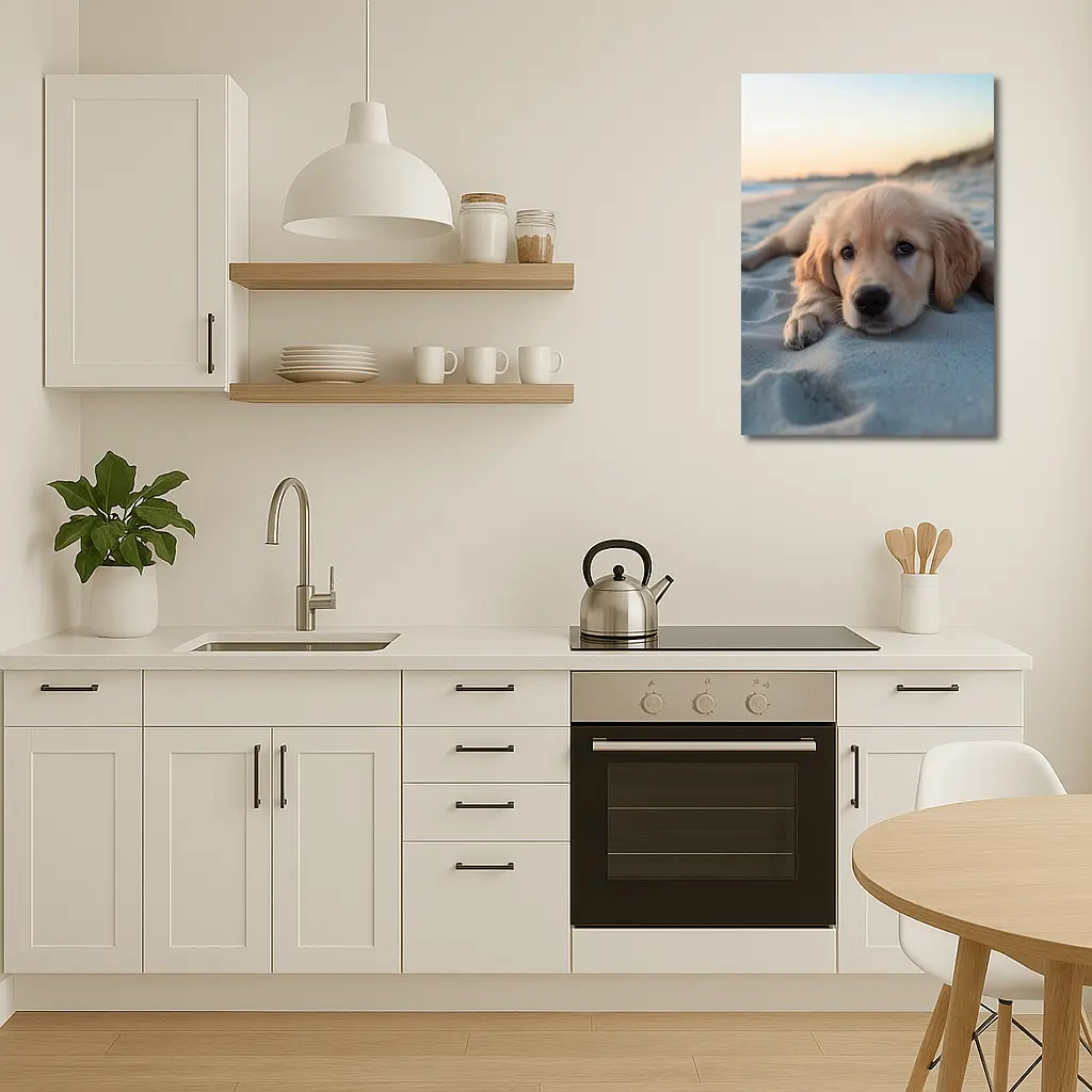 Golden Retriever Puppy Resting On Beach – Wall Art