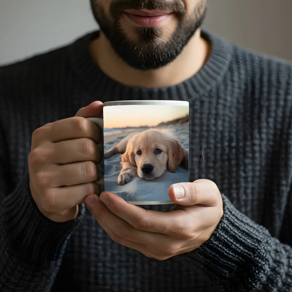 Golden Retriever Puppy Resting On Beach – Mugs