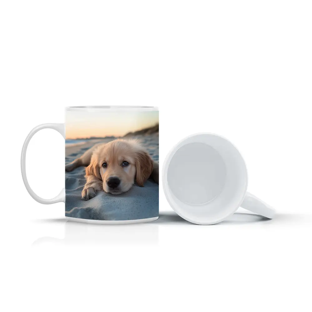 Golden Retriever Puppy Resting On Beach – Mugs