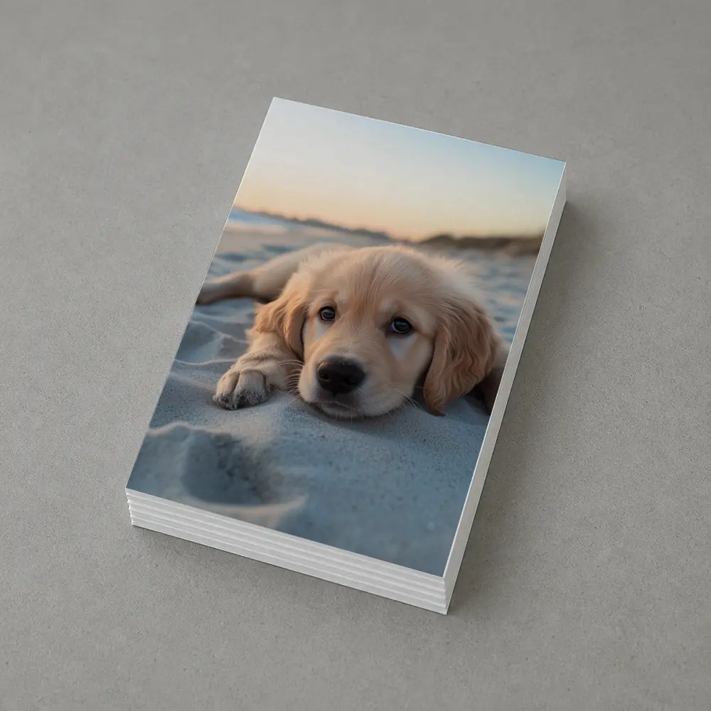 Golden Retriever Puppy Resting On Beach – Postcards