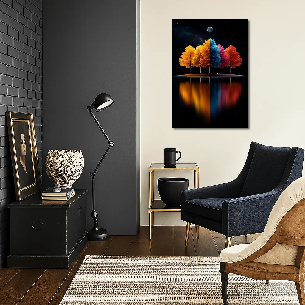 Colorful Trees Reflected On Dark Water – Wall Art