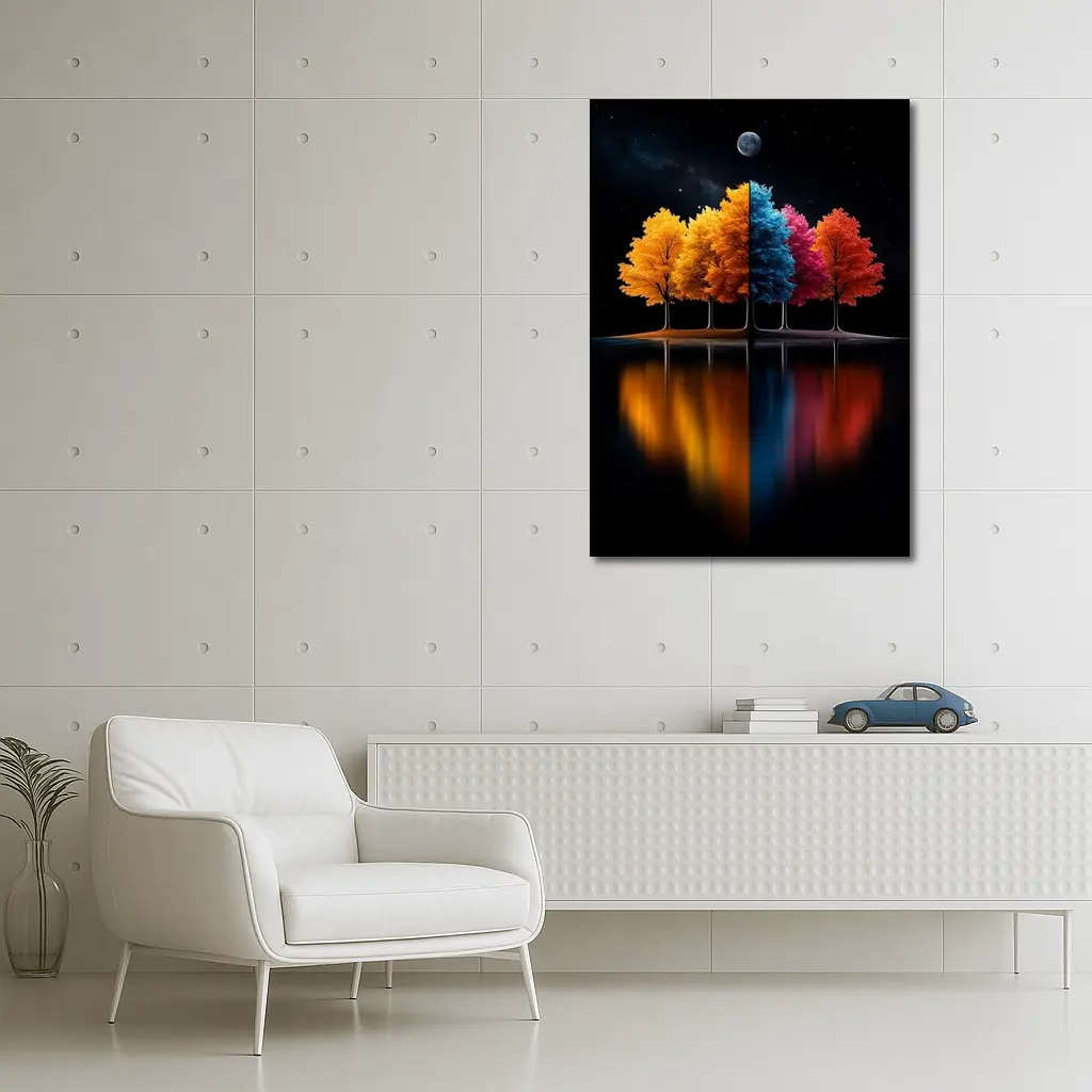 Colorful Trees Reflected On Dark Water – Wall Art