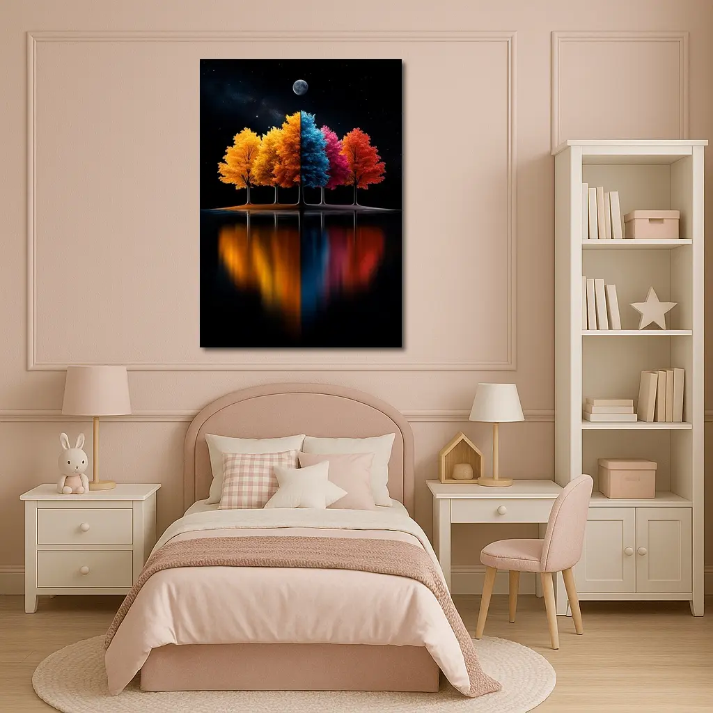 Colorful Trees Reflected On Dark Water – Wall Art