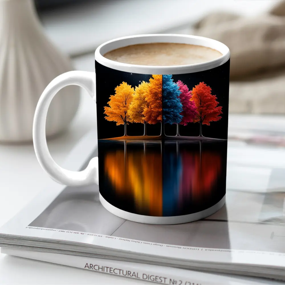 Colorful Trees Reflected On Dark Water – Mugs