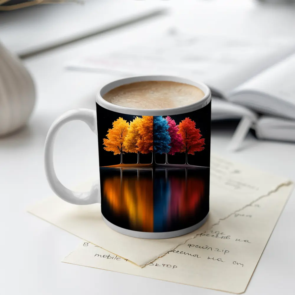 Colorful Trees Reflected On Dark Water – Mugs