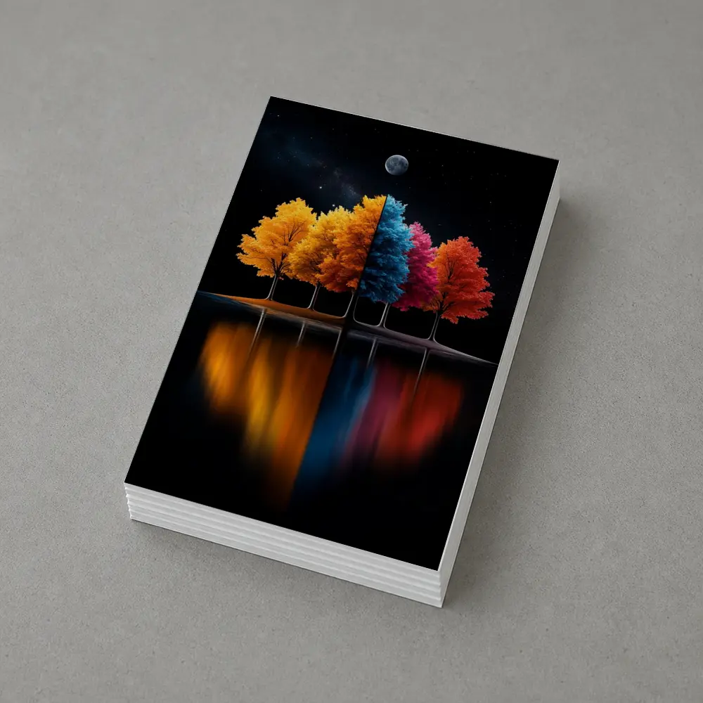 Colorful Trees Reflected On Dark Water – Postcards