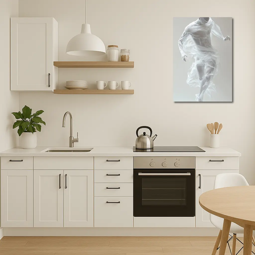 White Draped Figure Dancing Abstract Minimal – Wall Art