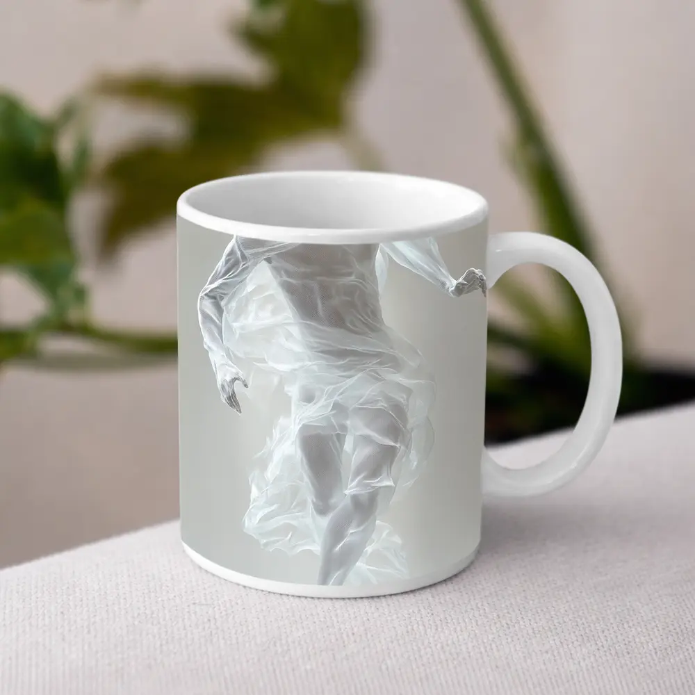 White Draped Figure Dancing Abstract Minimal – Mugs