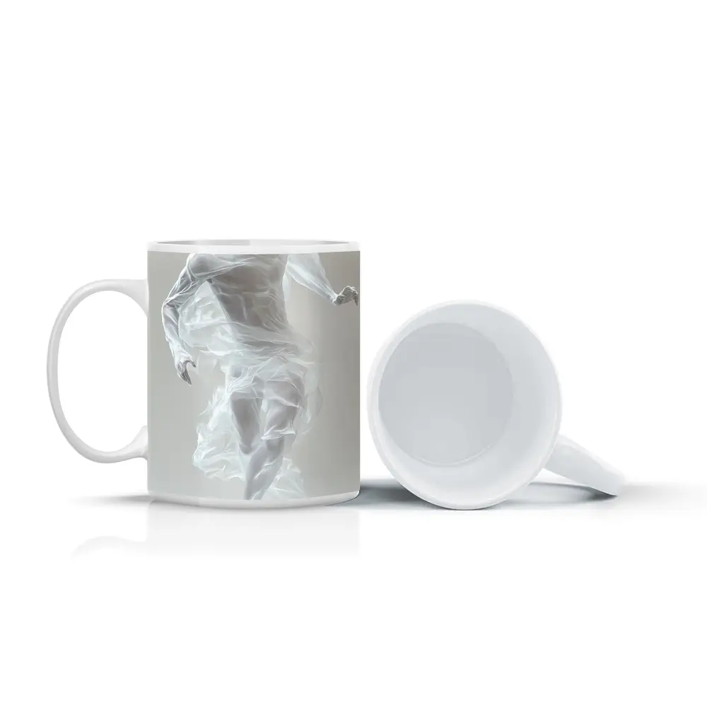 White Draped Figure Dancing Abstract Minimal – Mugs
