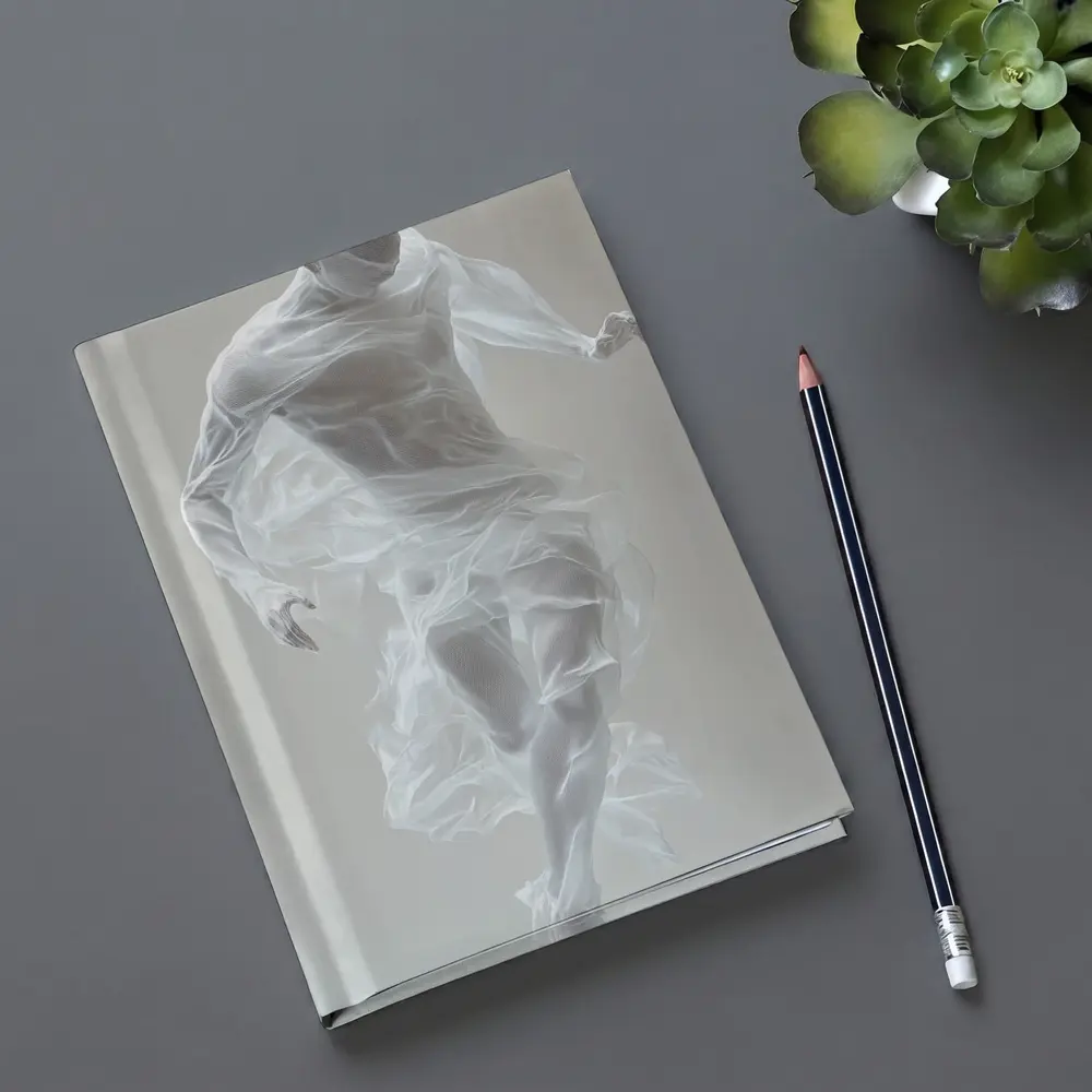 White Draped Figure Dancing Abstract Minimal – Notebooks