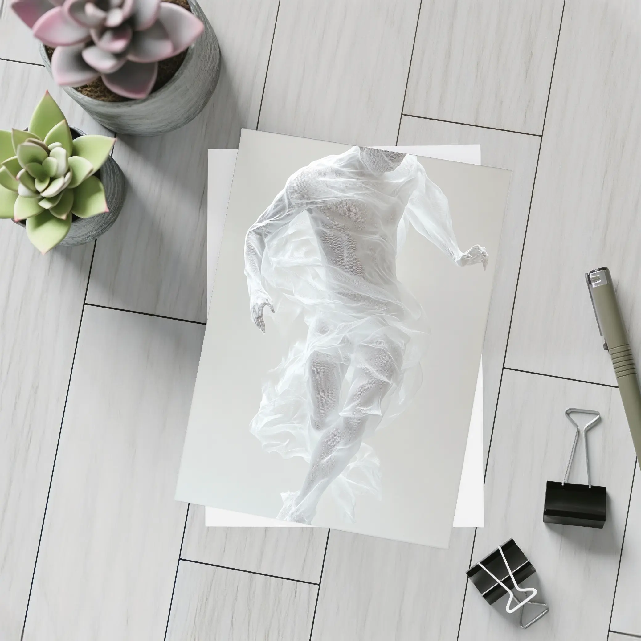 White Draped Figure Dancing Abstract Minimal – Postcards