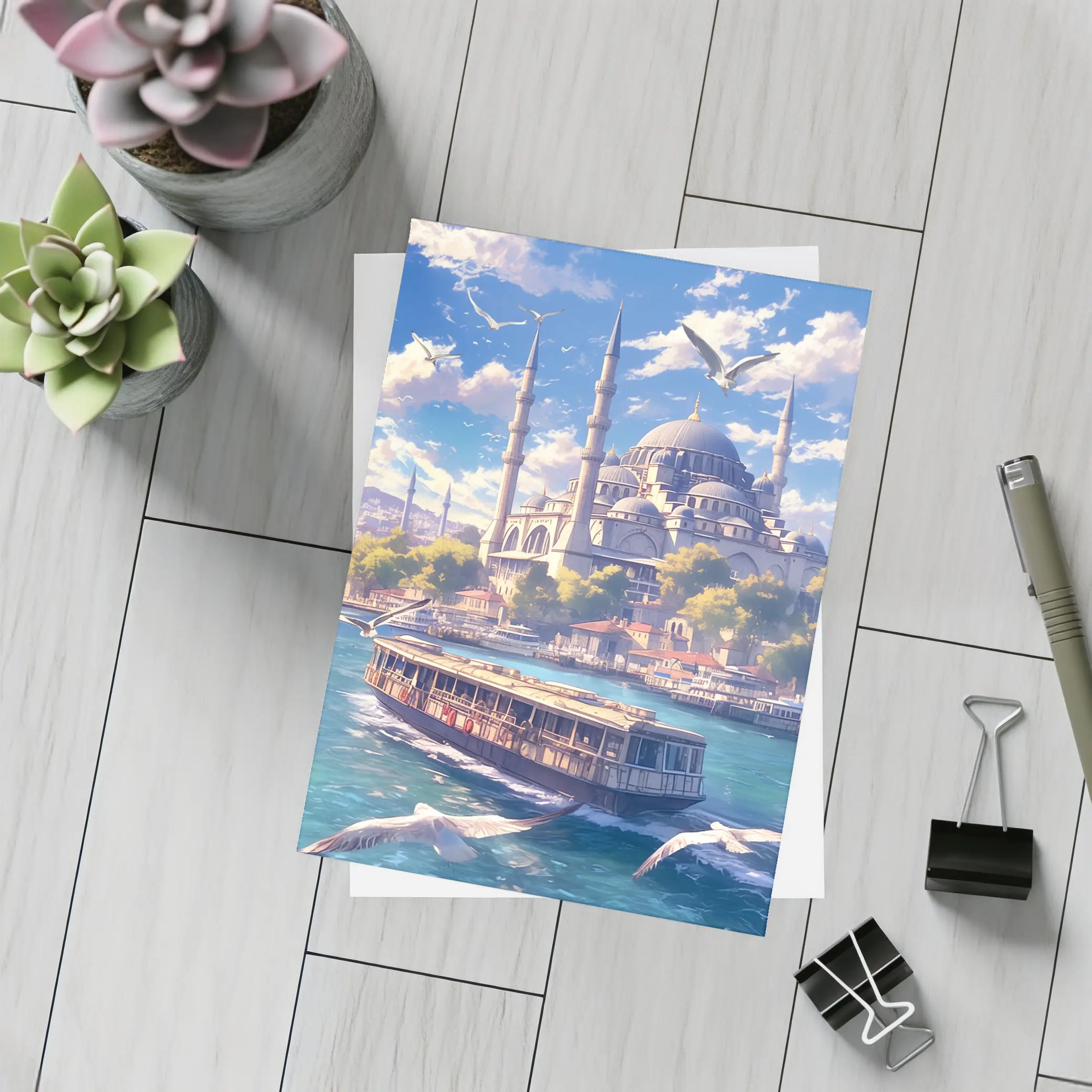 Istanbul Mosque Bosphorus Ferry Anime Art – Postcards