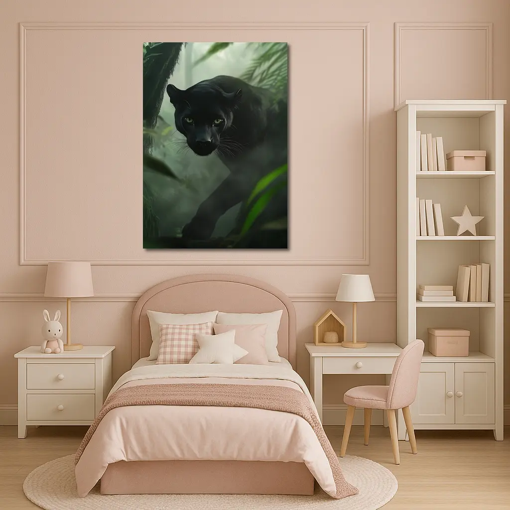 Black Panther Stalking Through Misty Jungle – Wall Art