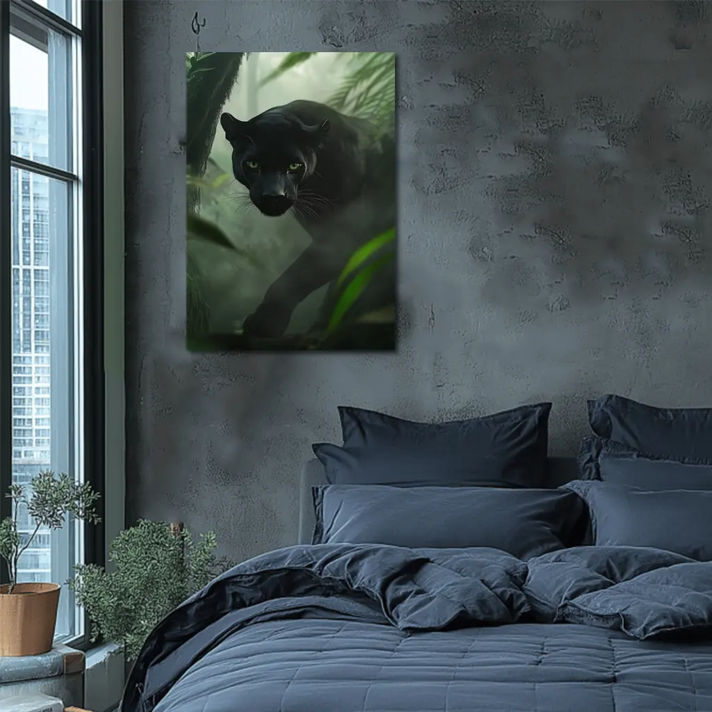 Black Panther Stalking Through Misty Jungle – Wall Art