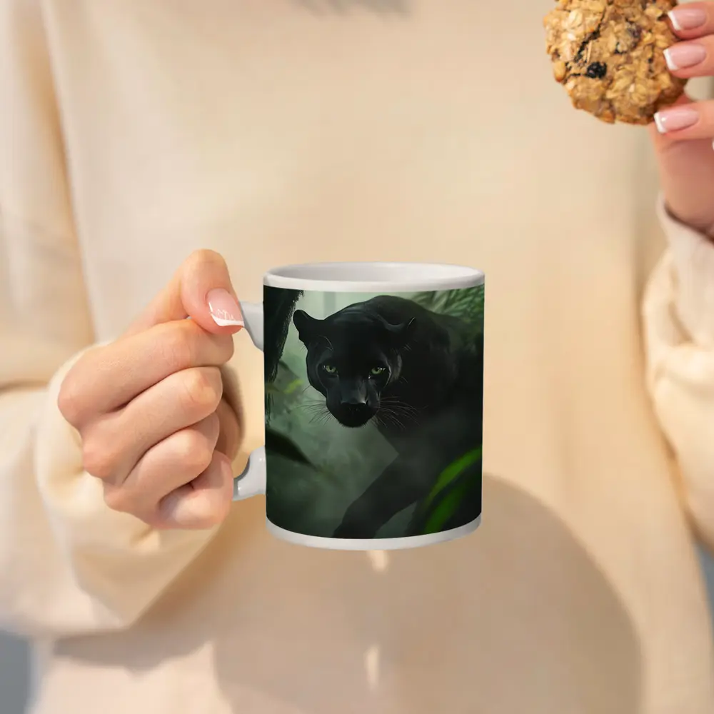 Black Panther Stalking Through Misty Jungle – Mugs