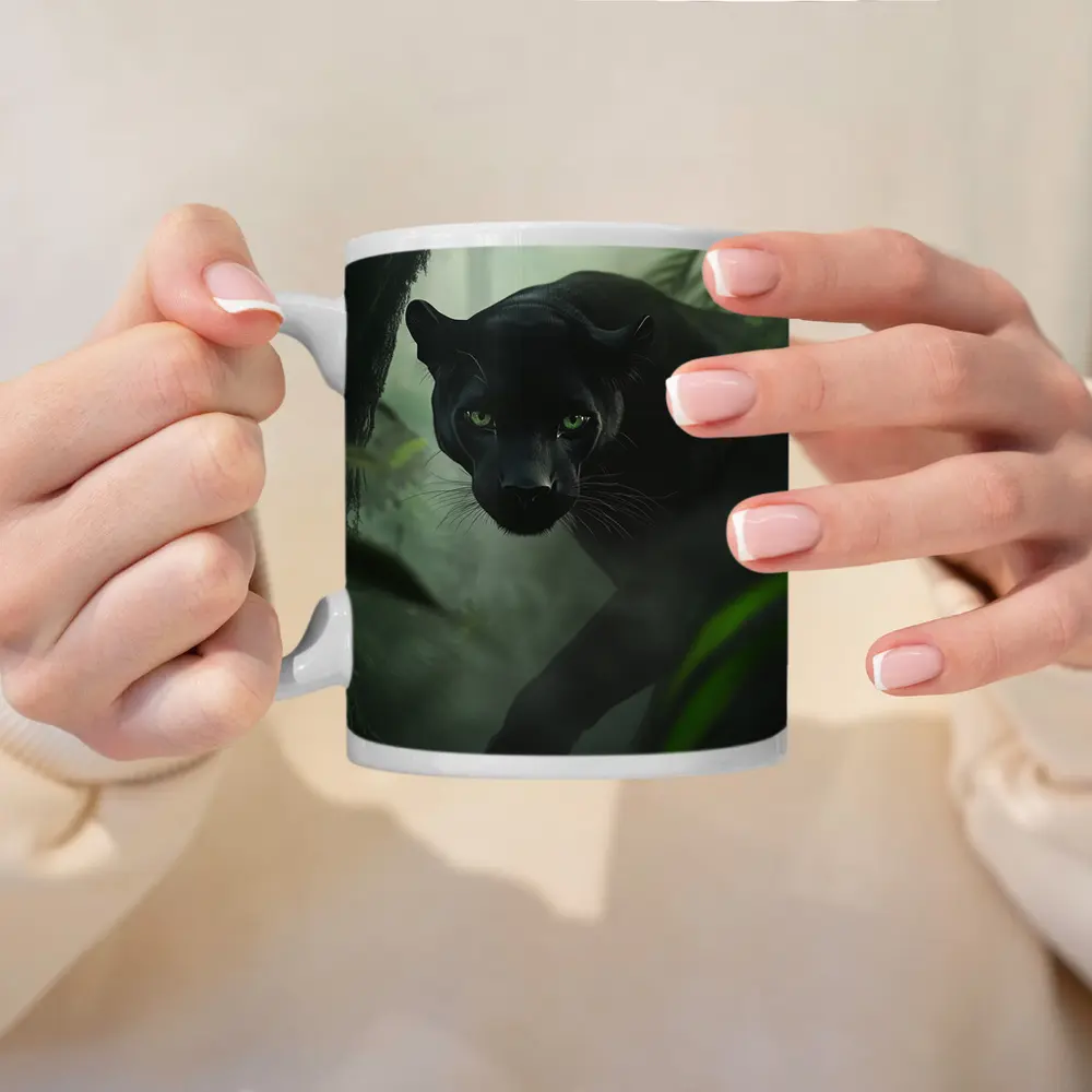 Black Panther Stalking Through Misty Jungle – Mugs