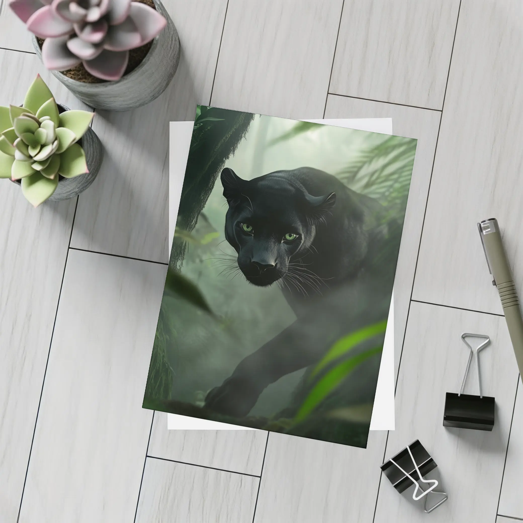 Black Panther Stalking Through Misty Jungle – Postcards