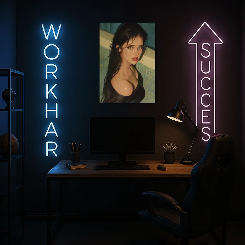 Dark Hair Woman Portrait Pool Digital Art – Wall Art
