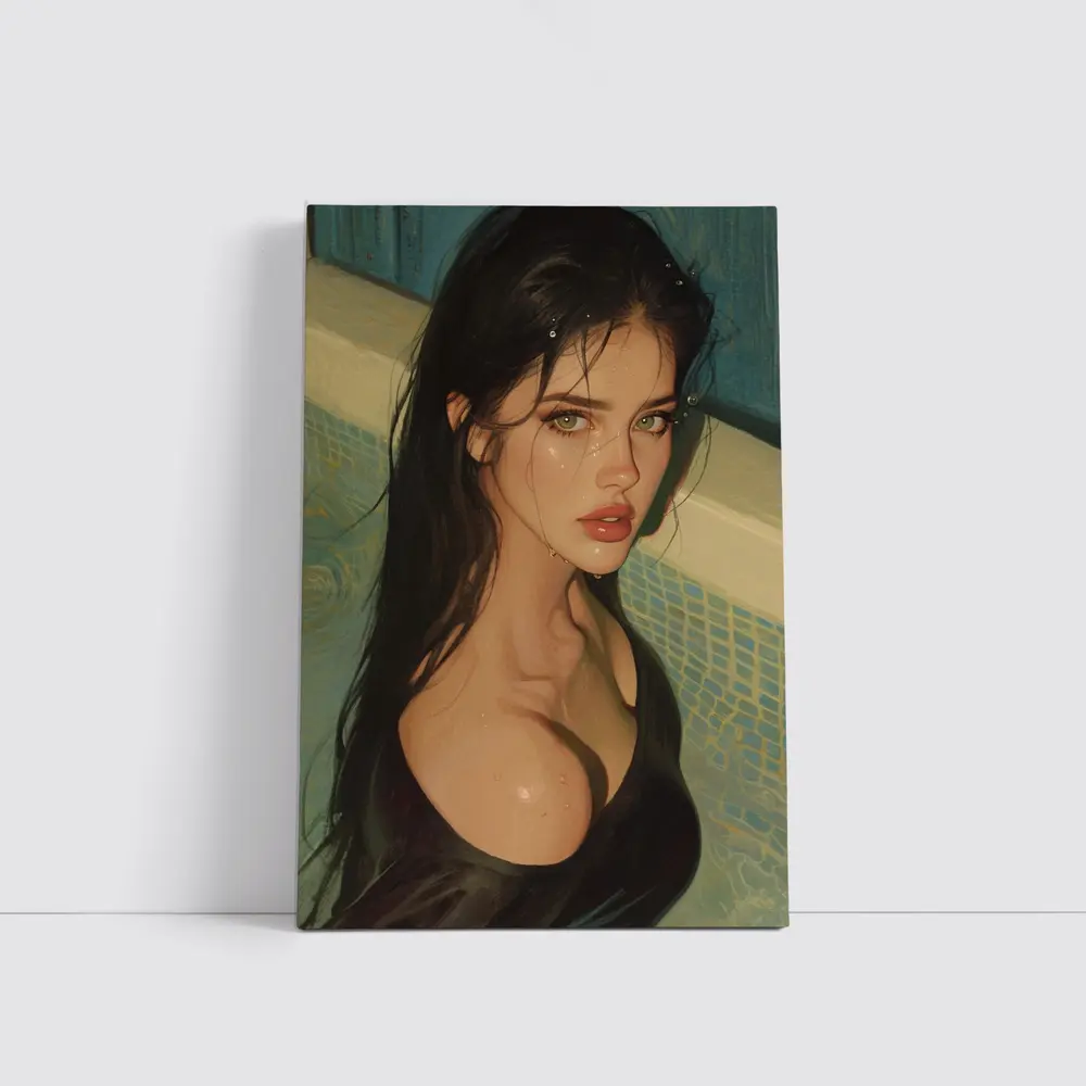 Dark Hair Woman Portrait Pool Digital Art – Wall Art