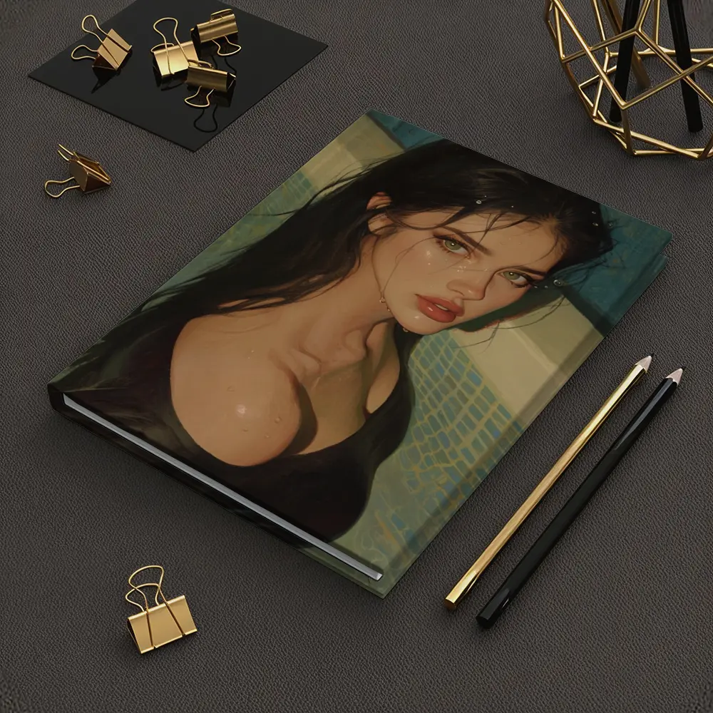 Dark Hair Woman Portrait Pool Digital Art – Notebooks