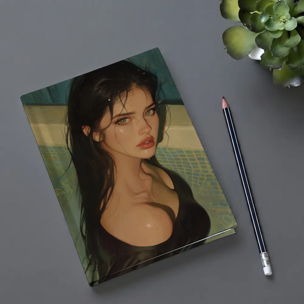 Dark Hair Woman Portrait Pool Digital Art – Notebooks