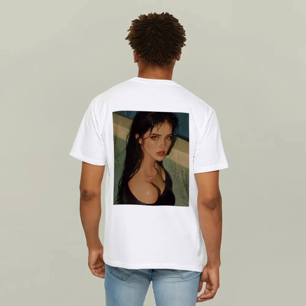 Dark Hair Woman Portrait Pool Digital Art – T-Shirts