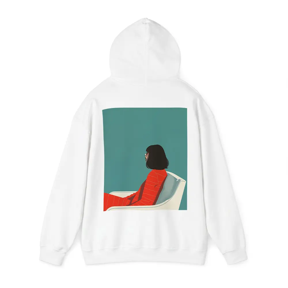 Woman Red Outfit Sitting Teal Background – Hoodies