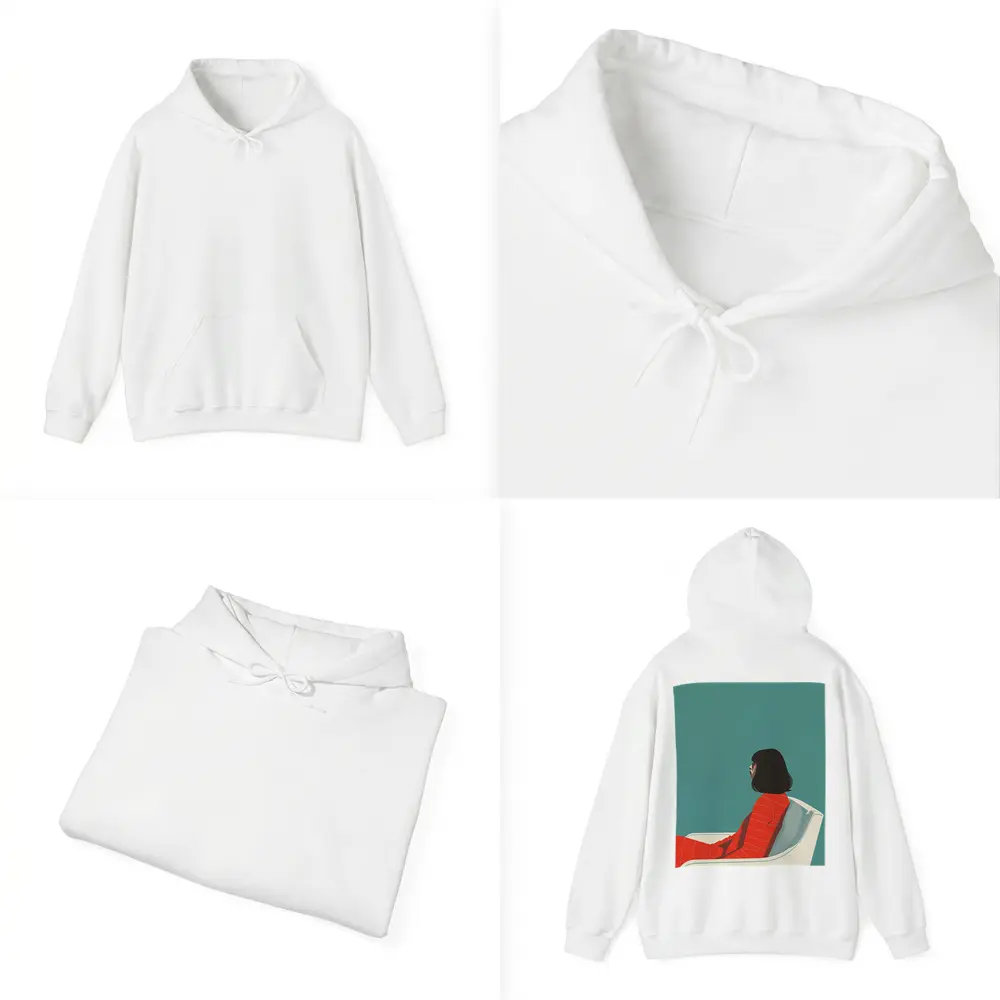 Woman Red Outfit Sitting Teal Background – Hoodies