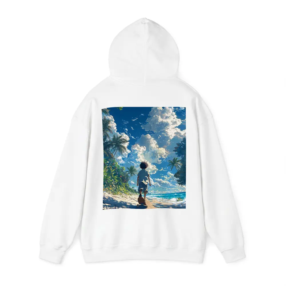 Anime Boy Walking Tropical Beach Blue Sky – Hoodies