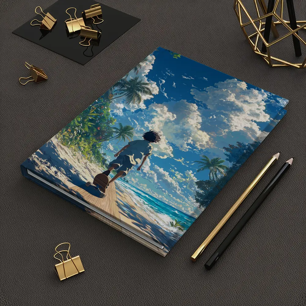 Anime Boy Walking Tropical Beach Blue Sky – Notebooks
