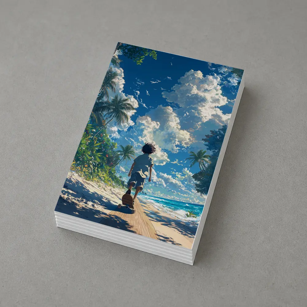 Anime Boy Walking Tropical Beach Blue Sky – Postcards