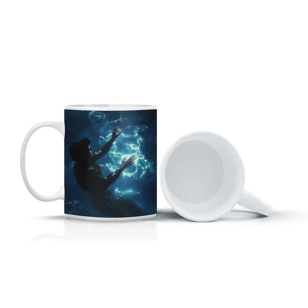 Person Underwater Dark Blue Glowing Light – Mugs