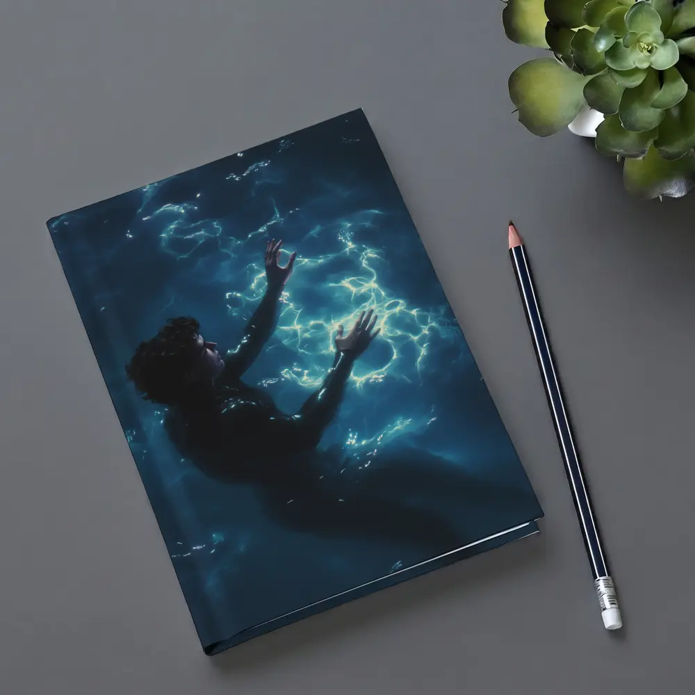 Person Underwater Dark Blue Glowing Light – Notebooks