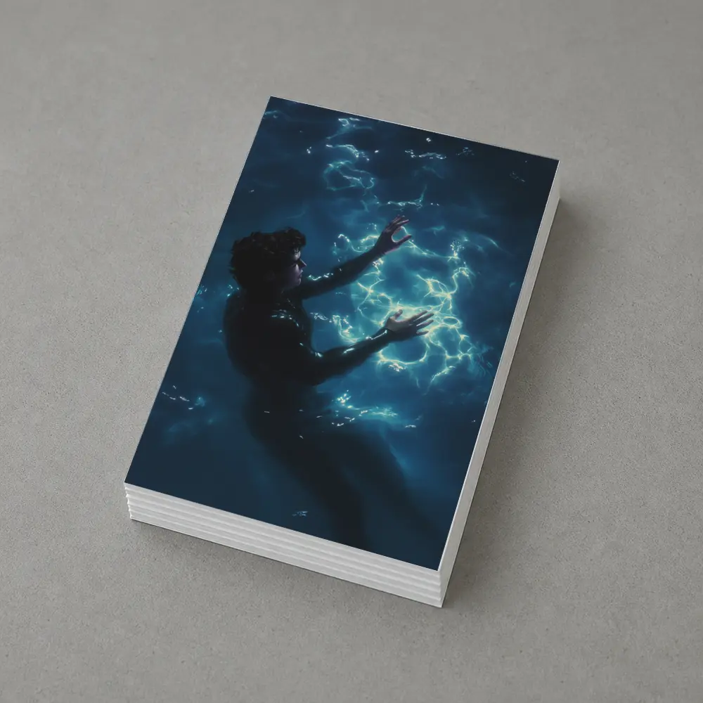 Person Underwater Dark Blue Glowing Light – Postcards