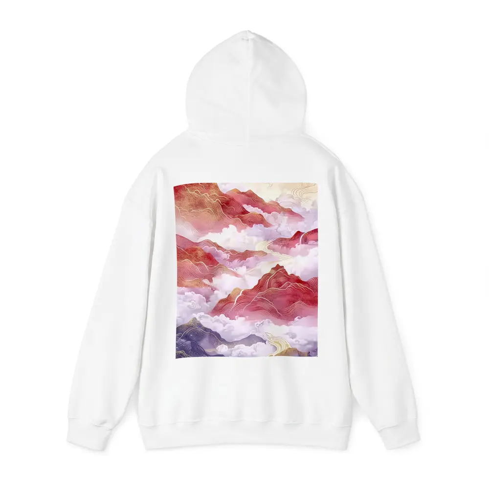 Red Mountains Clouds Chinese Traditional Art Style – Hoodies