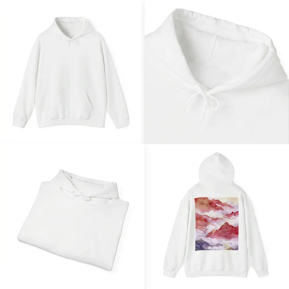 Red Mountains Clouds Chinese Traditional Art Style – Hoodies