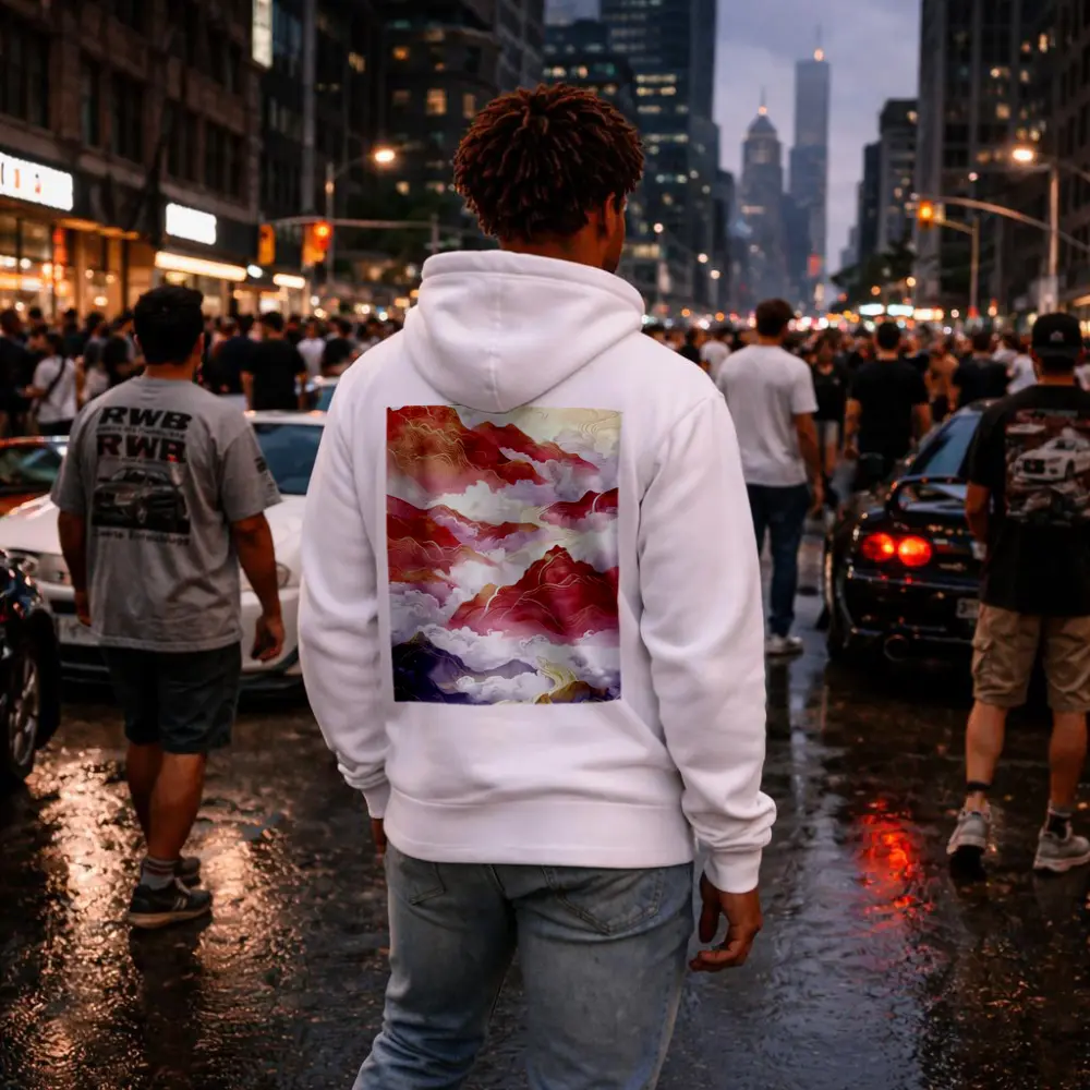 Red Mountains Clouds Chinese Traditional Art Style – Hoodies