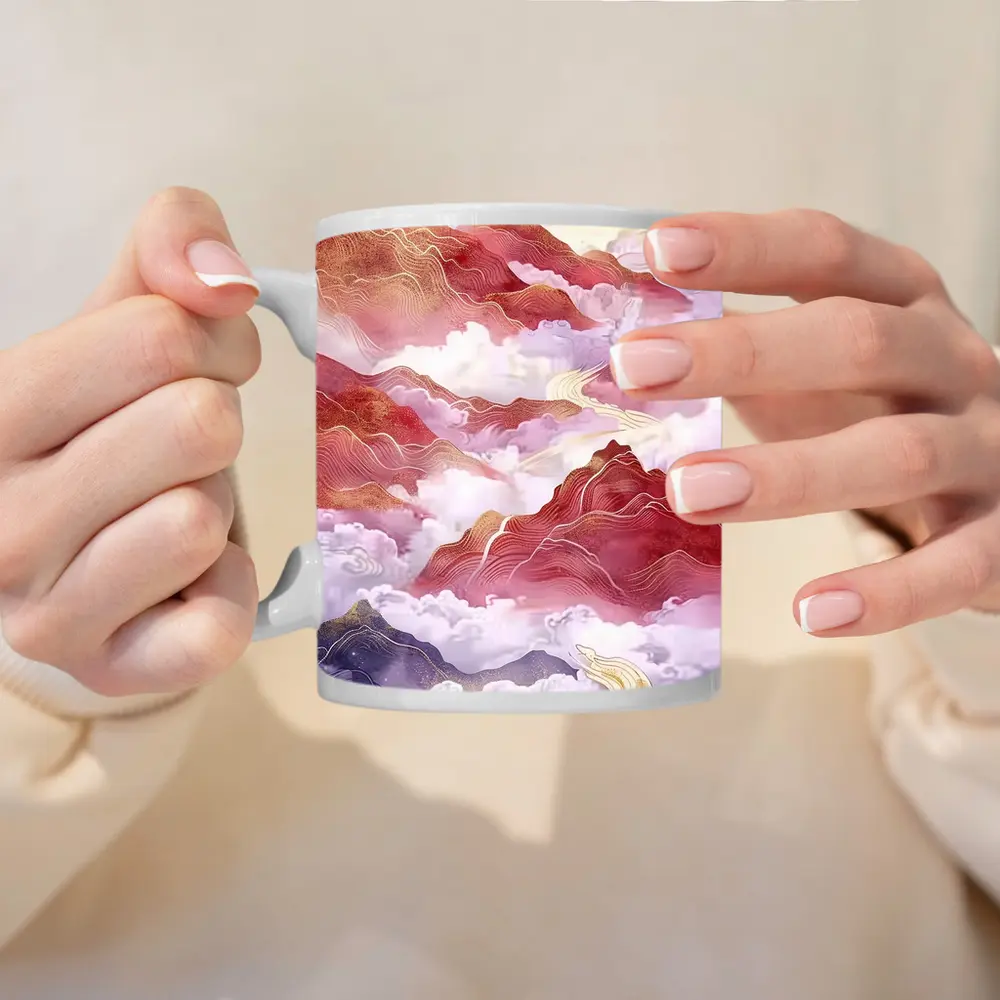 Red Mountains Clouds Chinese Traditional Art Style – Mugs
