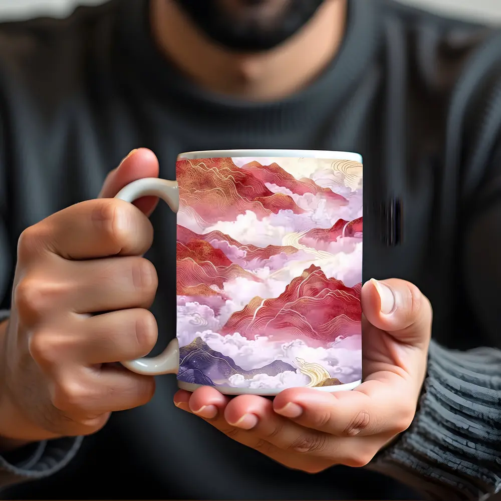 Red Mountains Clouds Chinese Traditional Art Style – Mugs