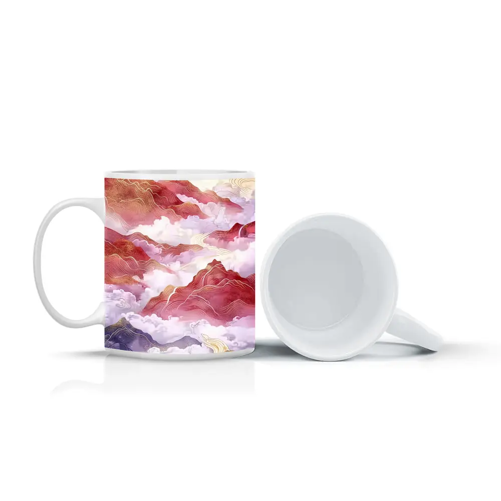 Red Mountains Clouds Chinese Traditional Art Style – Mugs