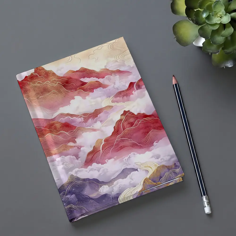 Red Mountains Clouds Chinese Traditional Art Style – Notebooks