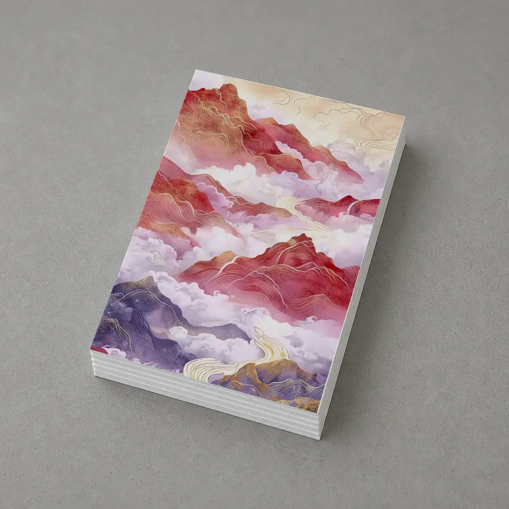 Red Mountains Clouds Chinese Traditional Art Style – Postcards