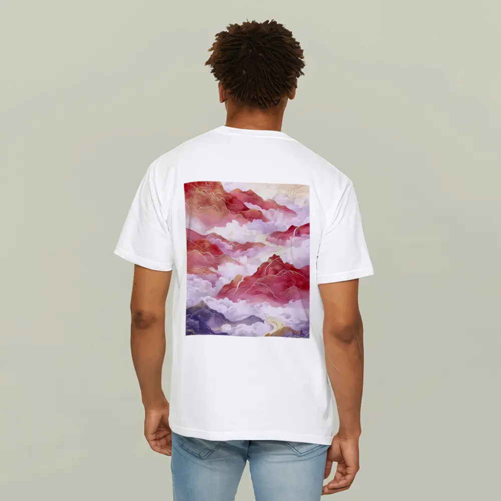 Red Mountains Clouds Chinese Traditional Art Style – T-Shirts
