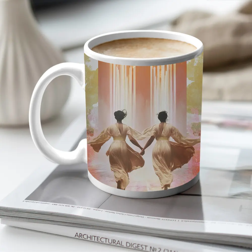 Two Women Running Toward Flames Surreal – Mugs