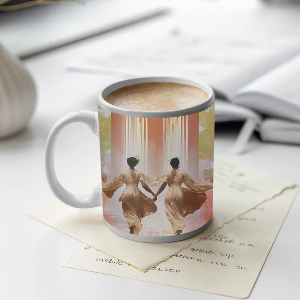 Two Women Running Toward Flames Surreal – Mugs